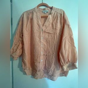 Amour Vert Long-Sleeve Button-Down Blouse with Orange/Peach Stripes